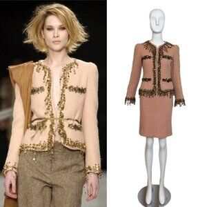 Moschino vintage runway 2002 pink peach salmon skirt suit.